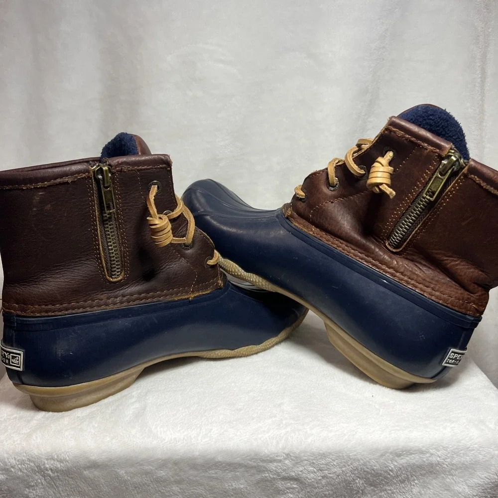 Sperry Top-Sider Saltwater Duck Boots Women's Size 8 Brown Navy Waterproof